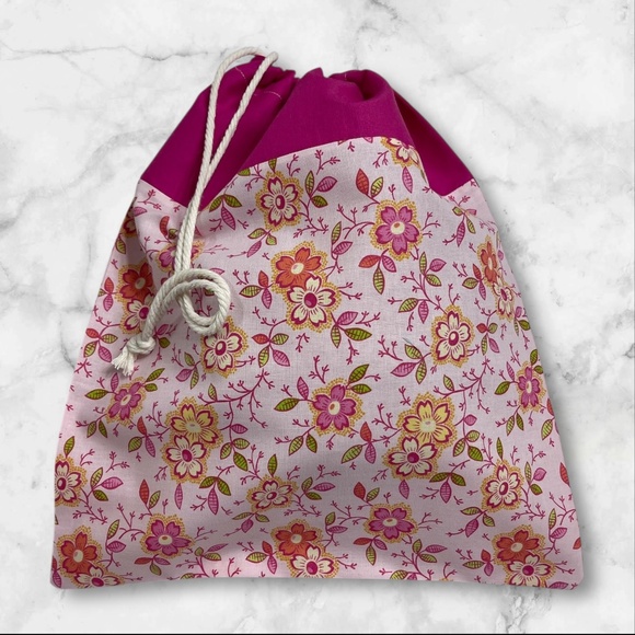 Pink Floral Cotton Linen Handmade Sourdough Bread Bag, Reusable Bread Storage - Picture 2 of 4
